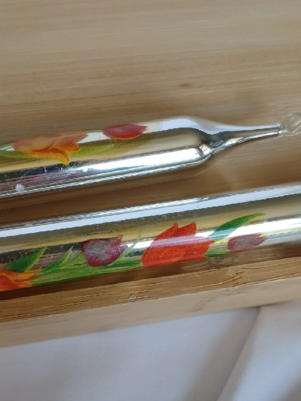 2 Vtg Mercury Glass Taper Candles Floral 10